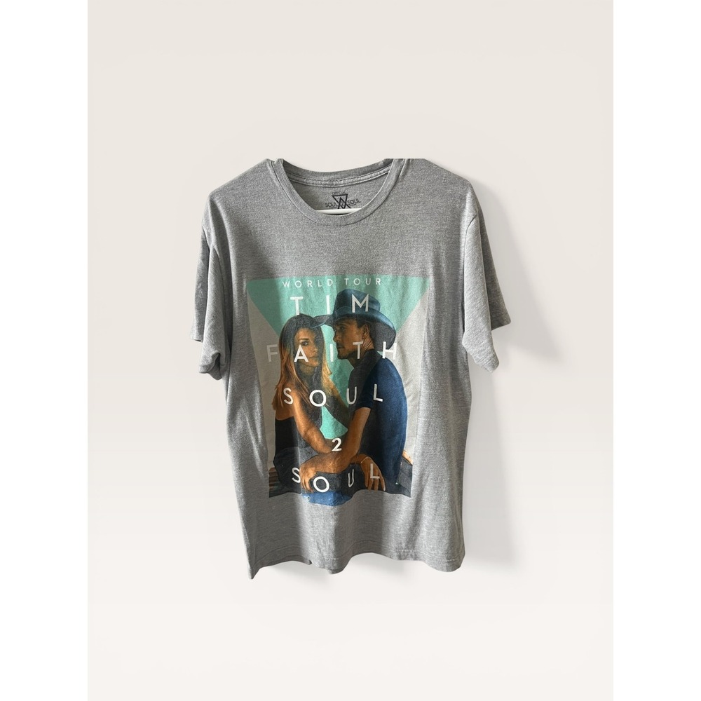 Tim McGraw Faith Hill Soul2Soul World Tour 2017 Graphic T-Shirt Gray Mens‎ L